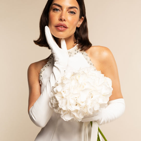 Gabriella (white) - Italian unlined 12-button length leather bridal / opera gloves - Fratelli Orsini - Luxury Leather Gloves - Handmade in Italy - 1
