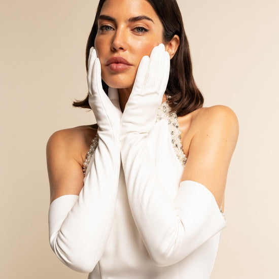 Gabriella (white) - Italian unlined 16-button length leather bridal / opera gloves - Fratelli Orsini - Luxury Leather Gloves - Handmade in Italy - 2
