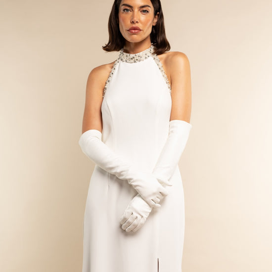 Gabriella (white) - Italian unlined 12-button length leather bridal / opera gloves - Fratelli Orsini - Luxury Leather Gloves - Handmade in Italy - 2