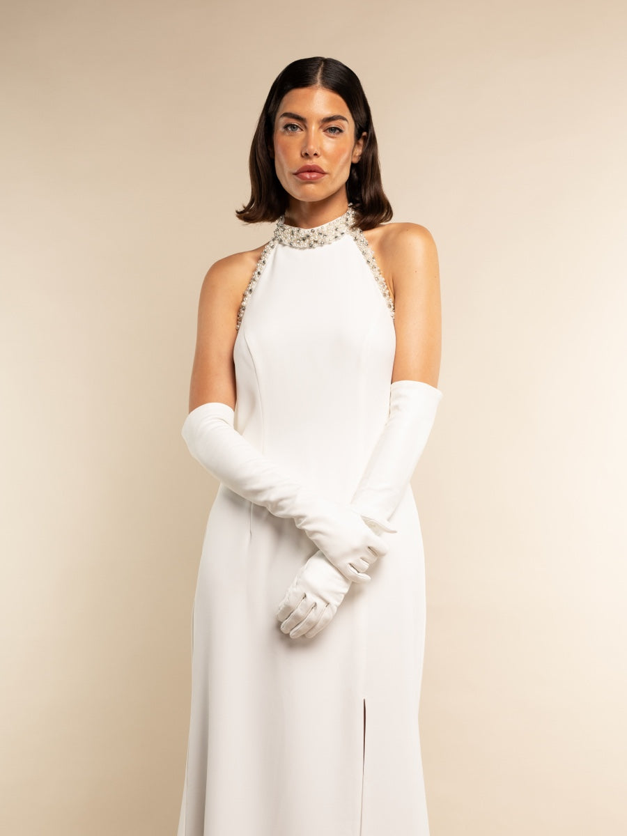 Gabriella (white) - Italian unlined 12-button length leather bridal / opera gloves - Fratelli Orsini - Luxury Leather Gloves - Handmade in Italy - 2