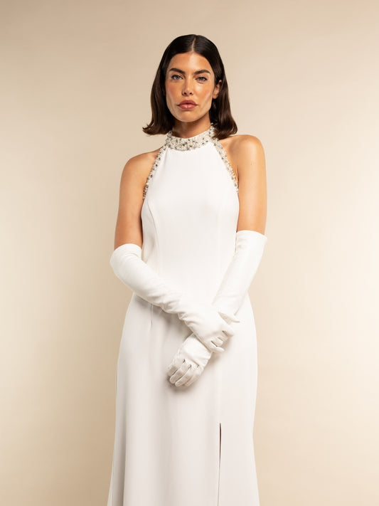 Gabriella (white) - Italian unlined 12-button length leather bridal / opera gloves - Fratelli Orsini - Luxury Leather Gloves - Handmade in Italy - 2