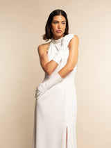Gabriella (white) - Italian unlined 6-button length leather bridal / opera gloves