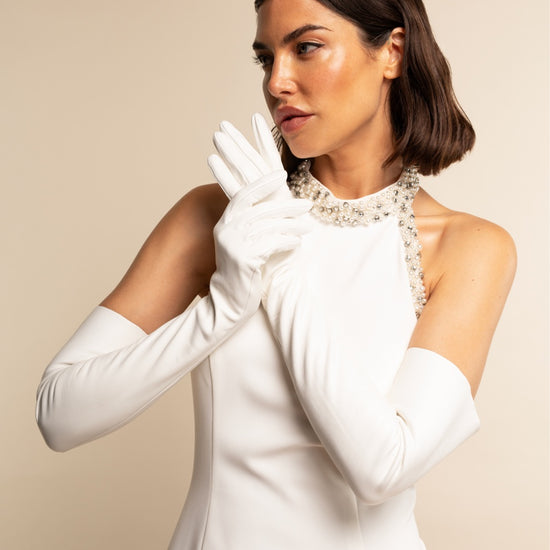 Gabriella (white) - Italian unlined 16-button length leather bridal / opera gloves - Fratelli Orsini - Luxury Leather Gloves - Handmade in Italy - 3