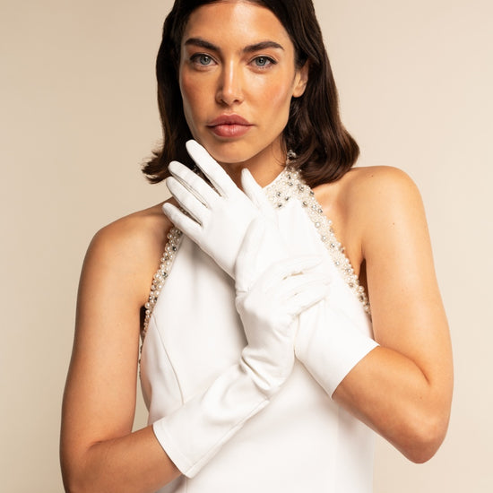 Gabriella (white) - Italian unlined 6-button length leather bridal / opera gloves - Fratelli Orsini - Luxury Leather Gloves - Handmade in Italy - 4