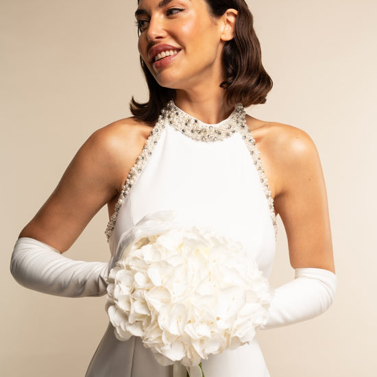 Gabriella (white) - Italian unlined 12-button length leather bridal / opera gloves - Fratelli Orsini - Luxury Leather Gloves - Handmade in Italy - 4