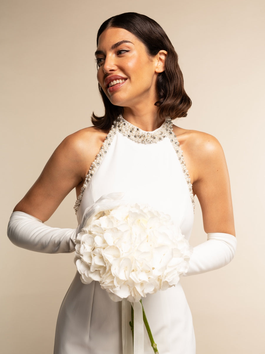 Gabriella (white) - Italian unlined 12-button length leather bridal / opera gloves - Fratelli Orsini - Luxury Leather Gloves - Handmade in Italy - 4