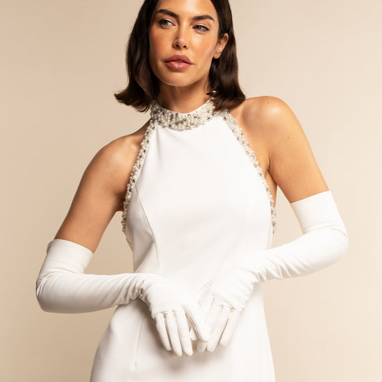 Gabriella (white) - Italian unlined 16-button length leather bridal / opera gloves - Fratelli Orsini - Luxury Leather Gloves - Handmade in Italy - 4