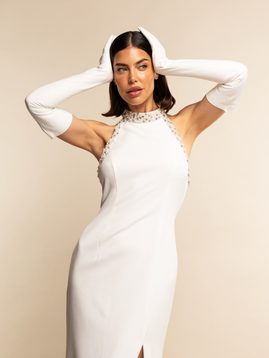 Gabriella (white) - Italian unlined 16-button length leather bridal / opera gloves - Fratelli Orsini - Luxury Leather Gloves - Handmade in Italy - 5