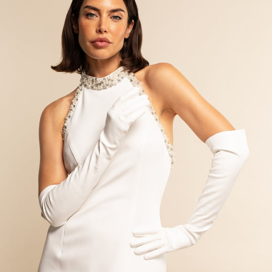 Gabriella (white) - Italian unlined 12-button length leather bridal / opera gloves - Fratelli Orsini - Luxury Leather Gloves - Handmade in Italy - 5