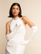 Gabriella (white) - Italian unlined 12-button length leather bridal / opera gloves