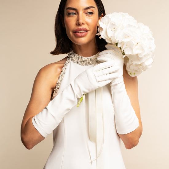 Gabriella (white) - Italian unlined 8-button length leather bridal / opera gloves- Fratelli Orsini - Luxury Leather Gloves - Handmade in Italy -  6