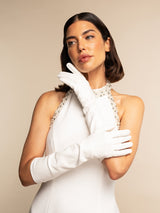 Gabriella (white) - Italian unlined 8-button length leather bridal / opera gloves