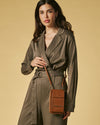 Giada (cognac) - Women's crossbody phone wallet with shoulder strap