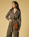 Giada (cognac) - Women's crossbody phone wallet with shoulder strap