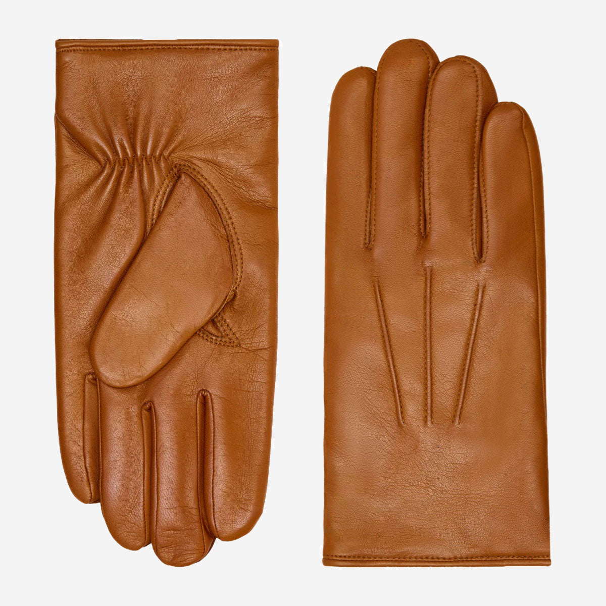 Cognac Leather Gloves - Handmade in Italy - 100% Cashmere