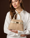 Gisella (light beige) - Women's Italian raffia handbag with calf leather belt