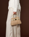 Gisella (light beige) - Women's Italian raffia handbag with calf leather belt