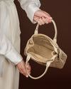 Gisella (light beige) - Women's Italian raffia handbag with calf leather belt