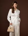 Gisella (light beige) - Women's Italian raffia handbag with calf leather belt