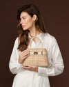 Gisella (light beige) - Women's Italian raffia handbag with calf leather belt