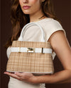 Gisella (white) - Women's Italian raffia handbag with calf leather belt