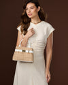 Gisella (white) - Women's Italian raffia handbag with calf leather belt