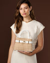 Gisella (white) - Women's Italian raffia handbag with calf leather belt