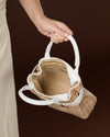 Gisella (white) - Women's Italian raffia handbag with calf leather belt