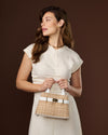 Gisella (white) - Women's Italian raffia handbag with calf leather belt