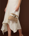 Gisella (white) - Women's Italian raffia handbag with calf leather belt