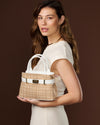 Gisella (white) - Women's Italian raffia handbag with calf leather belt