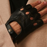 Giuseppe (black) - Italian lambskin fingerless leather driving gloves
