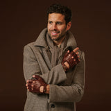 Giuseppe (brown) - Italian lambskin fingerless leather driving gloves