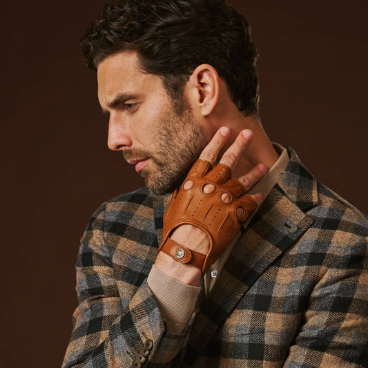 Giuseppe (cognac) - Italiaanse lamsleren vingerloze leren autohandschoenen