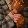 Giuseppe (Cognac) – Italienische fingerlose Lammleder-Autohandschuhe