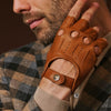 Giuseppe (Cognac) – Italienische fingerlose Lammleder-Autohandschuhe
