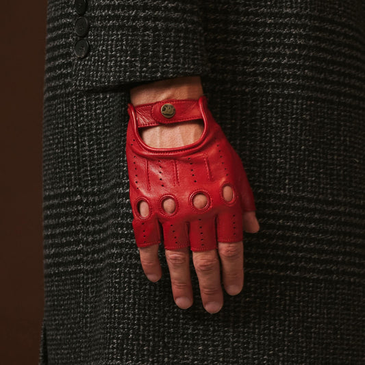 Giuseppe (rood) - Italiaanse lamsleren vingerloze leren autohandschoenen