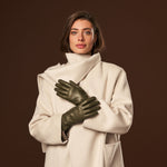 Isabella (green) - Italian lambskin leather gloves with luxurious cashmere lining - Fratelli Orsini - Luxury Leather Gloves - Handmade in Italy - 4