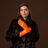 Isabella (orange) - Italian lambskin leather gloves with luxurious cashmere lining - Fratelli Orsini - Luxury Leather Gloves - Handmade in Italy - 4