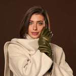Isabella (green) - Italian lambskin leather gloves with luxurious cashmere lining - Fratelli Orsini - Luxury Leather Gloves - Handmade in Italy - 6