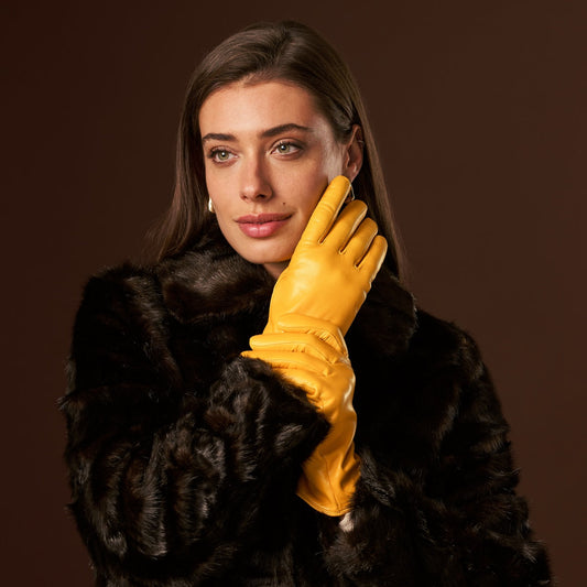 Isabella (yellow) - Italian lambskin leather gloves with luxurious cashmere lining - Fratelli Orsini - Luxury Leather Gloves - Handmade in Italy - 6
