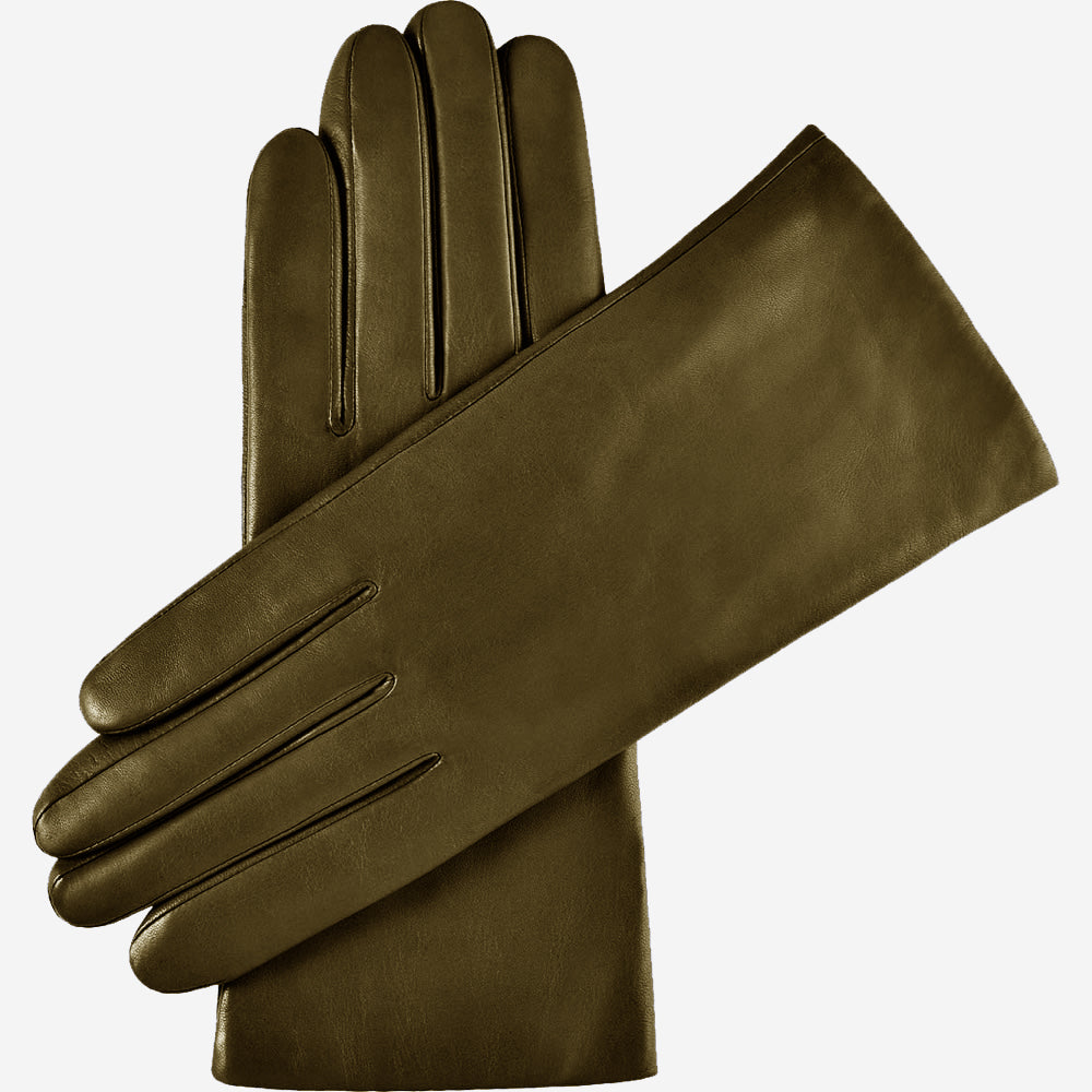 Isabella (green) - Italian lambskin leather gloves with luxurious cashmere lining - Fratelli Orsini - Luxury Leather Gloves - Handmade in Italy - 1