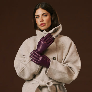 Isabella (aubergine) - Italienische Lammlederhandschuhe mit Kaschmirfutter