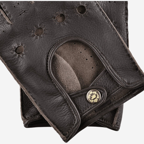 Leonardo (dark brown) - Italian driving gloves made of American deerskin leather - Fratelli Orsini - Luxury Driving Gloves - Handmade in Italy - 2