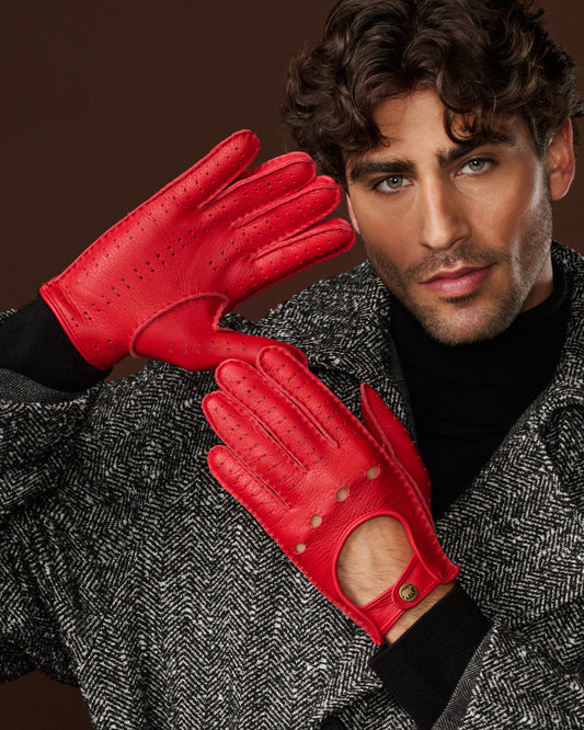 Leonardo (red) - Italian driving gloves made of American deerskin leather