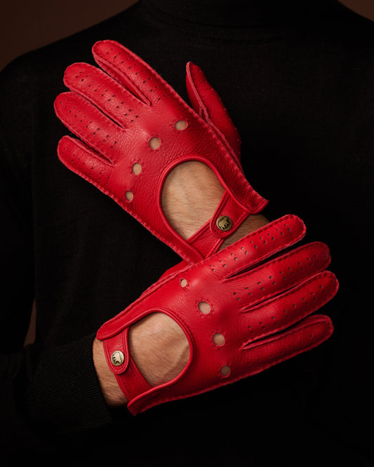 Leonardo (red) - Italian driving gloves made of American deerskin leather