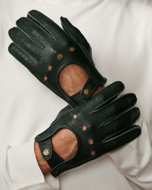Leonardo (green) - Italian driving gloves made of American deerskin leather