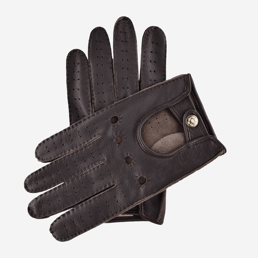 Leonardo (dark brown) - Italian driving gloves made of American deerskin leather