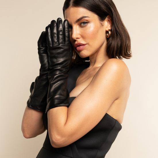 Leonora (black) - Italian cashmere lined 6-button length leather gloves  - Fratelli Orsini - Luxury Leather Gloves - Handmade in Italy - 2