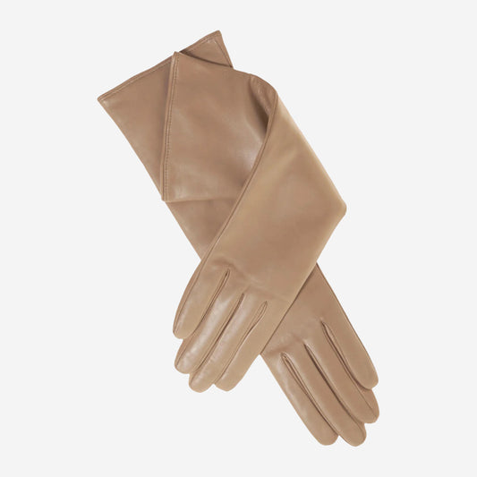 Leonora (beige) - Italienische Kaschmir-gefütterte Lederhandschuhe mit 6 Knöpfen